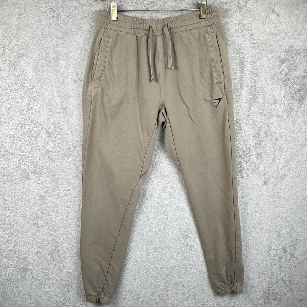 Gymshark Jogger Pants Mens M Taupe Embroidered Logo Relaxed Fit Drawstring‎